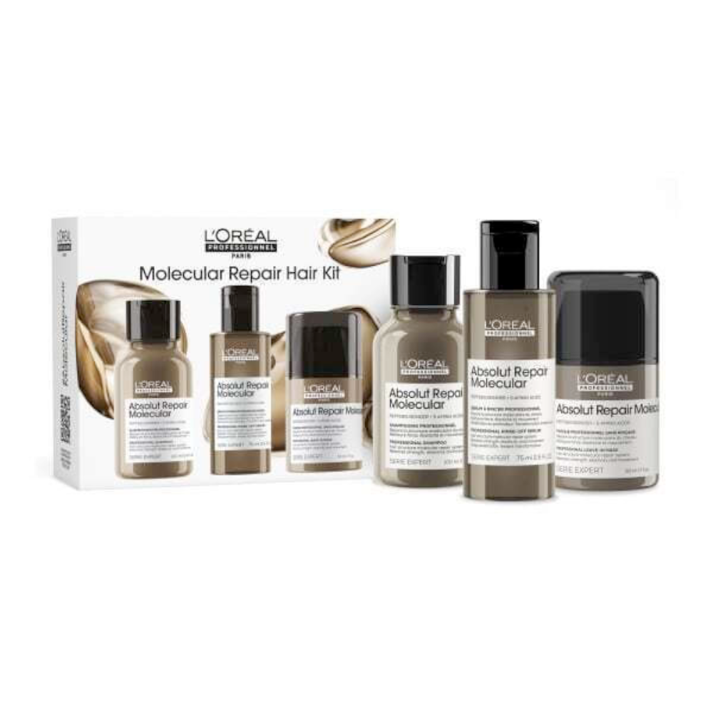 L'Oréal Professionnel Absolut Repair Molecular Hair Care Set for Reconstruction & Nourishment for Damaged Hair with Shampoo, Mask and Serum 3pcs