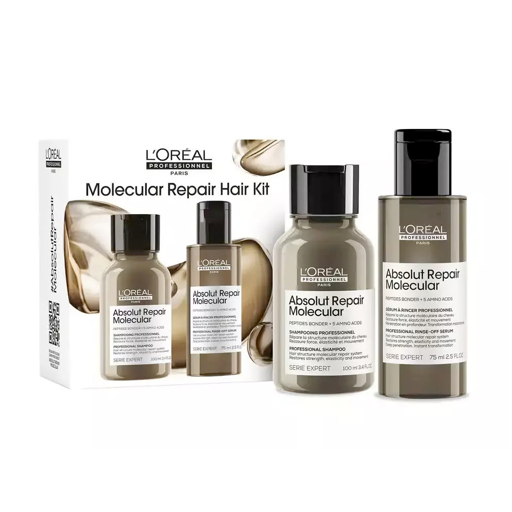 L'Oréal Professionnel Absolut Repair Molecular Hair Care Set for Reconstruction & Nourishment for Damaged Hair with Shampoo and Serum 2pcs